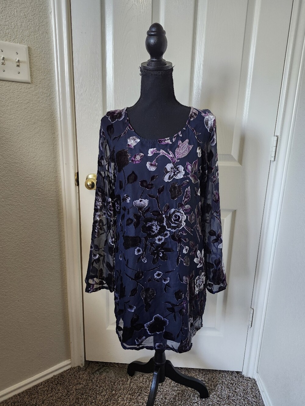 Urban Outfitters Navy Floral Velvet Burnout Mini Dress